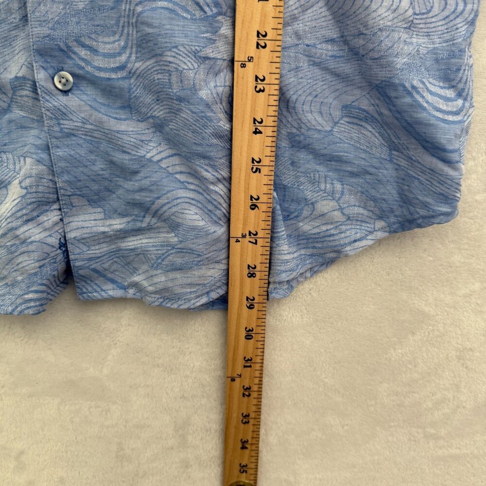 Robert Graham Shirt Mens L Blue Geoemetric Classic Fit Linen Blend Flip Cuff - Picture 8 of 12